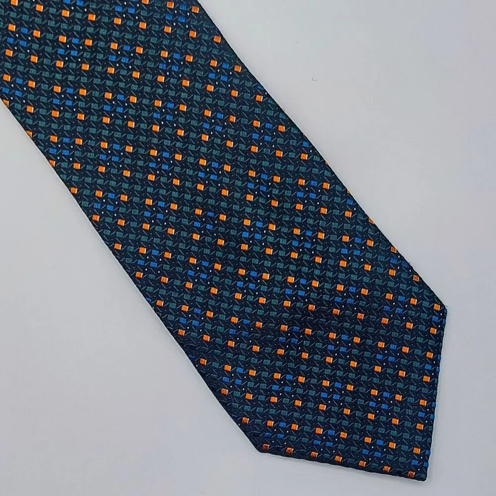 Zianetti Italian Silk Collection Men's Tie Geometric Black Blue Orange Luxury